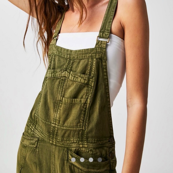 Free People Olive Green "Follow The Sun" Overalls Size Small - Picture 1 of 8